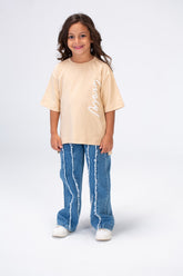 Girls Round Oversize T-shirt With Front Print And Short Sleeves