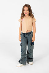 Girl's Round Neck Text Print Half Sleeves T-shirt In Distinctive Design