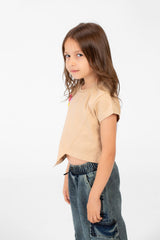 Girl's Round Neck Text Print Half Sleeves T-shirt In Distinctive Design