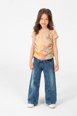 تي شيرت صيفي للبنات بأكمام قصيرة ورقبة مستديرة وطبعة ألوان ميلتون