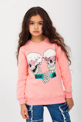 Girl's Round Neck Padded Front Print Sweatshirt