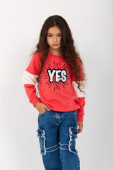 Girl's Round Neck With Unqiue Modern Front Pattern Padded Sweatshirt
