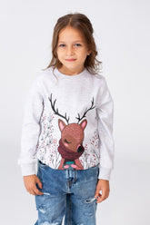 Girl's Round Neck Sweatshirt Printed In Melton Material