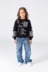 Girl's Printed Round Neck Sweatshirt With A Modern Cut In Melton Material