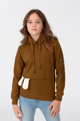 Girl's Sweatshirt With A Text Print On The shoulder And Hood
