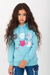 Girls Padded Hooded Front Unique Print Hoodie Sweatshirt