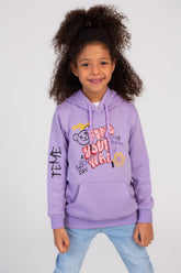 Girl's Hooded Crew Neck Long Sleeves Front Printed Padded Sweatshirt