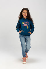 Girl's Hooded Round Neck Long Sleeves Front Printed Padded Sweatshirt