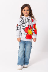 Girl's Hoodie Long Sleeves Front & Sleeves Printed Padded Sweatshirt