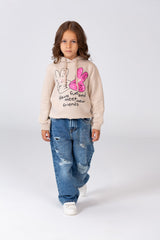 Girl's Hoodie Sweatshirt With Front Print Made Of Melton With A Breathable Material