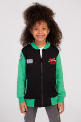 Girl's Full Zipper Padded Front Printed Hooded Padded Round Sweatshirt