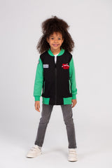 Girl's Full Zipper Padded Front Printed Hooded Padded Round Sweatshirt