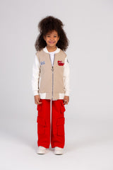 Girl's Full Zipper Padded Front Printed Hooded Padded Round Sweatshirt