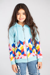 Girl's Full Zipper Padded Front & Back Printed Hooded Padded Sweatshirt