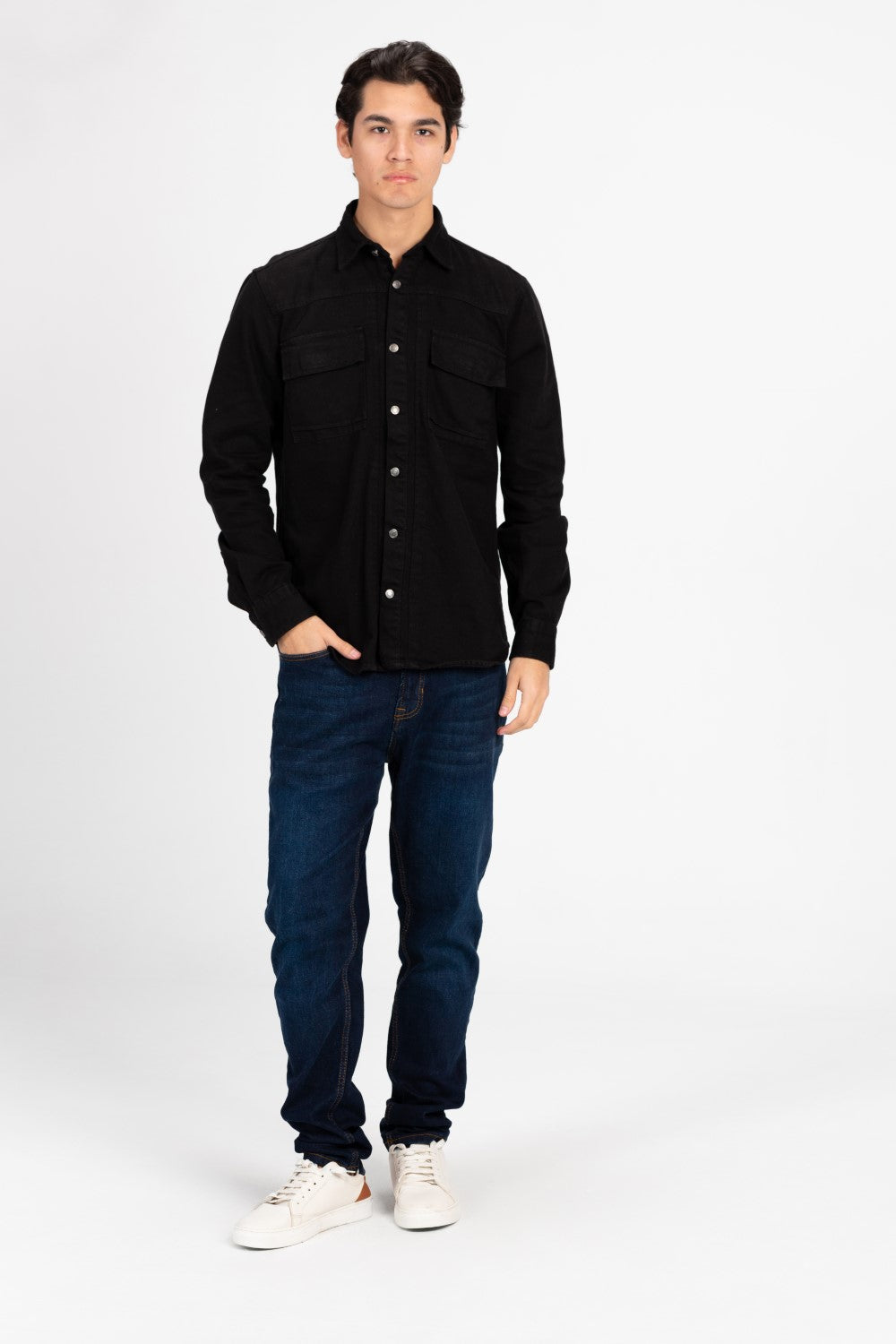 Men's Basic Gabardine Shirt With Front Buttons And Pockets