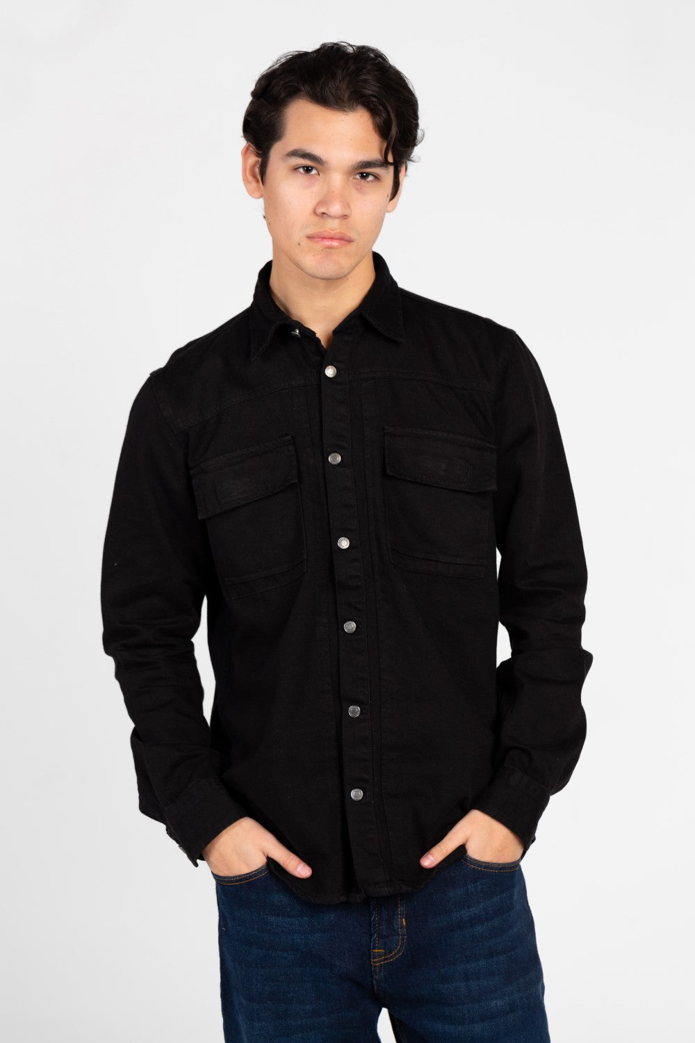 Men's Basic Gabardine Shirt With Front Buttons And Pockets