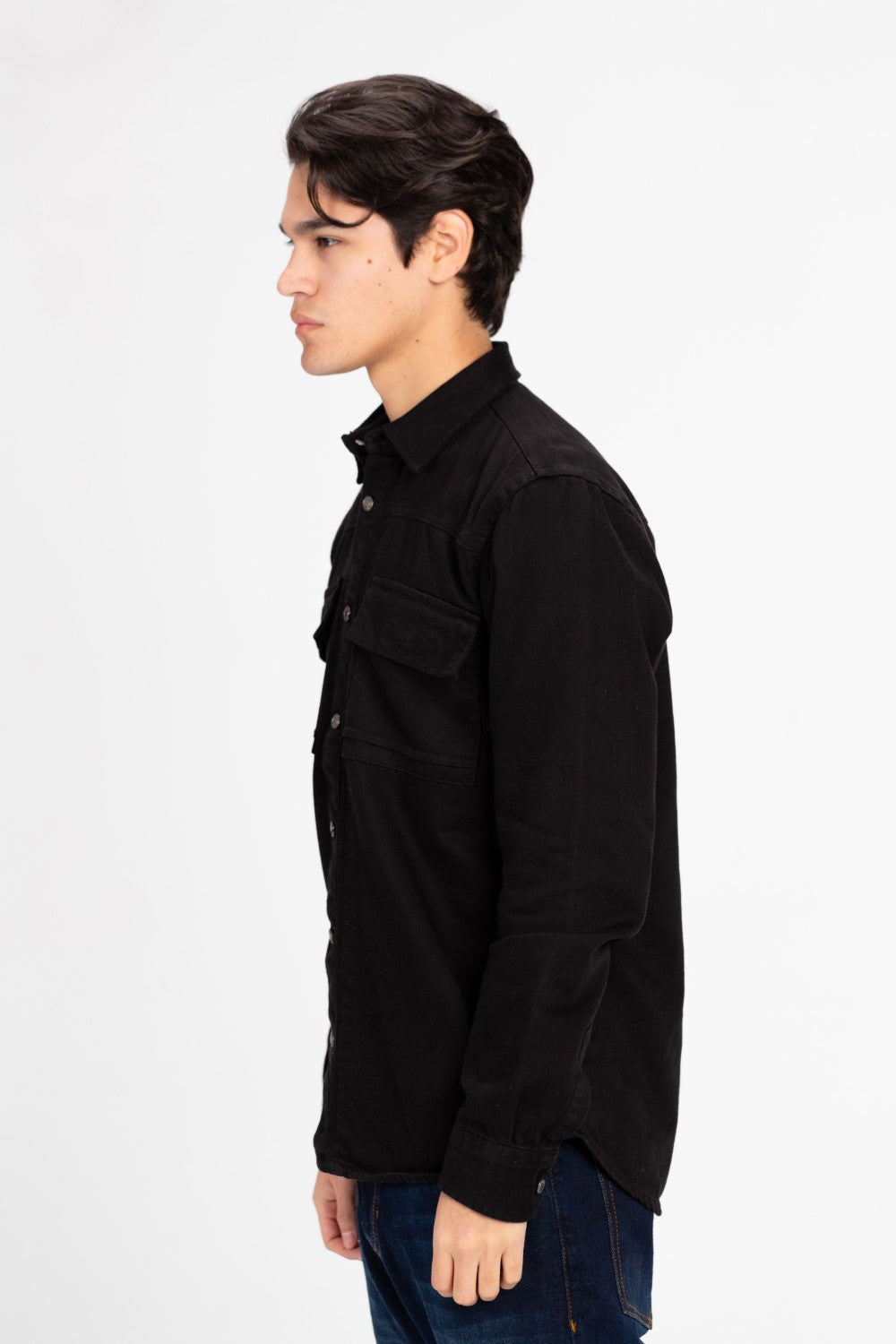 Men's Basic Gabardine Shirt With Front Buttons And Pockets