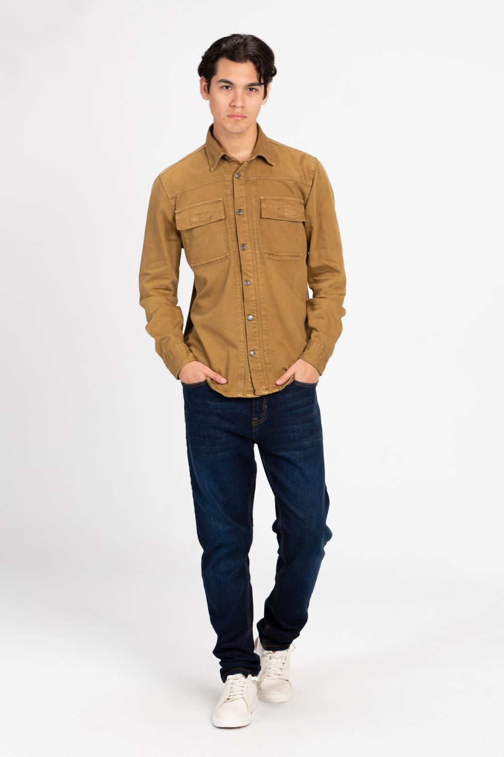 Men's Basic Gabardine Shirt With Front Buttons And Pockets