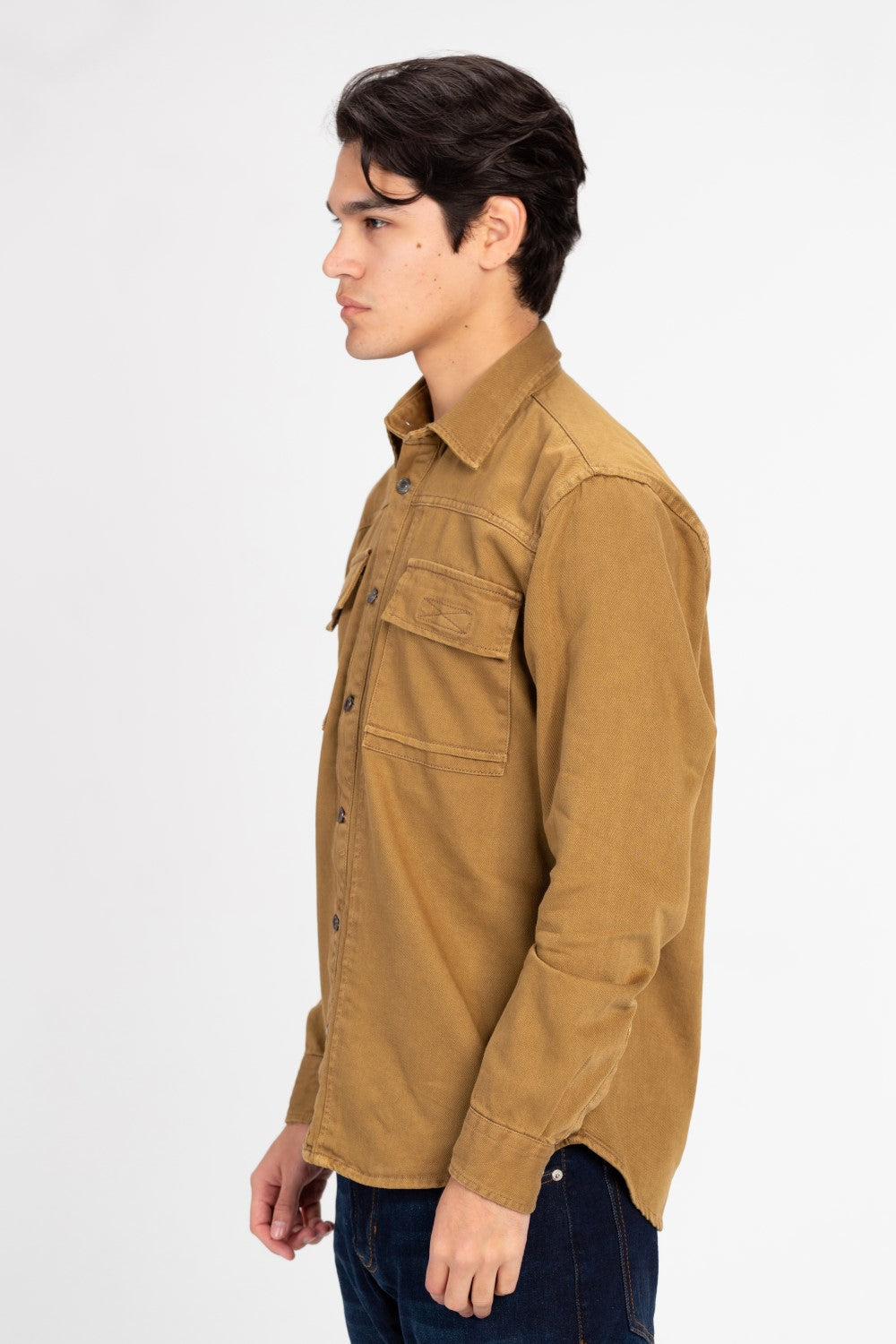Men's Basic Gabardine Shirt With Front Buttons And Pockets