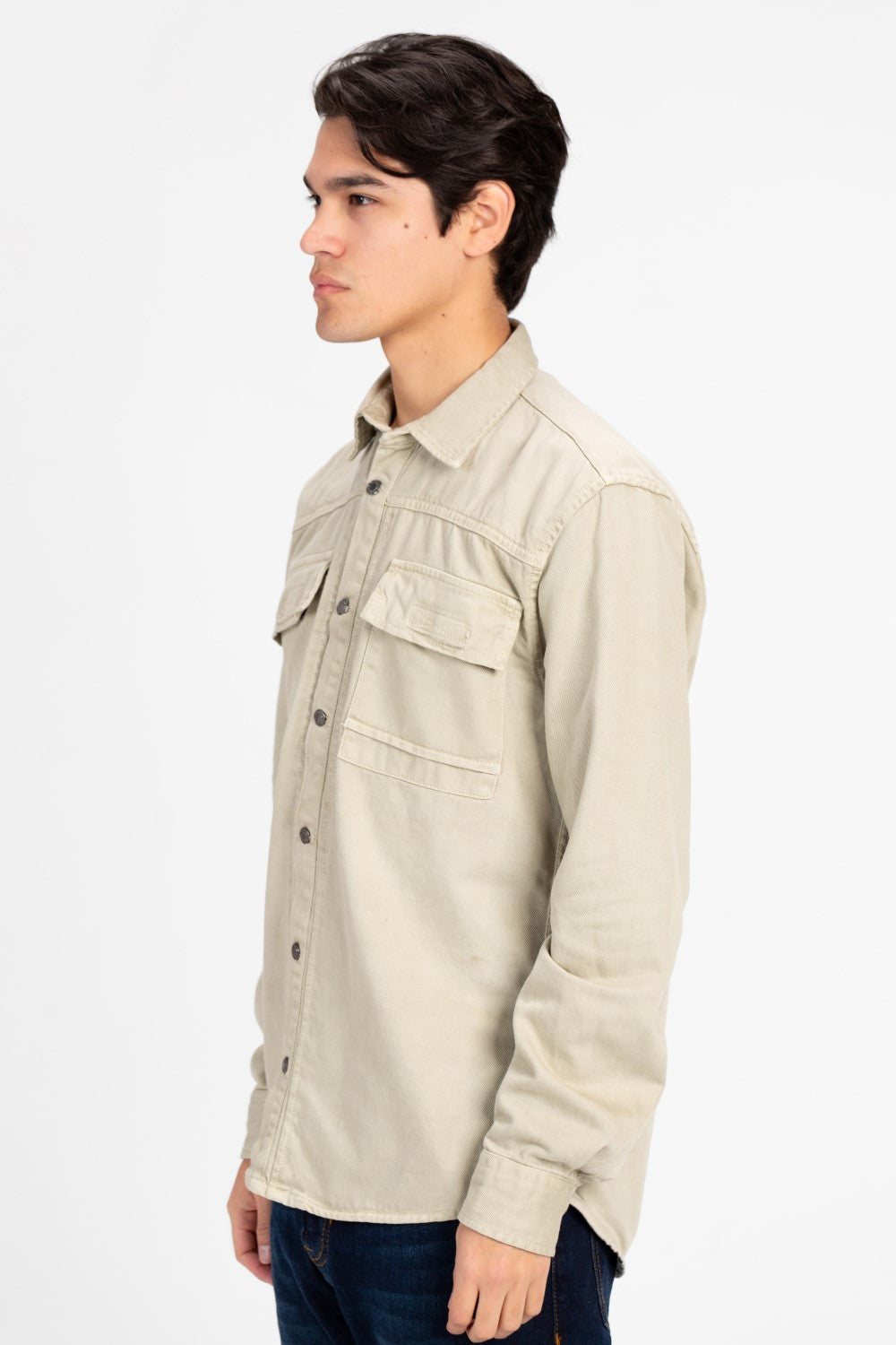Men's Basic Gabardine Shirt With Front Buttons And Pockets