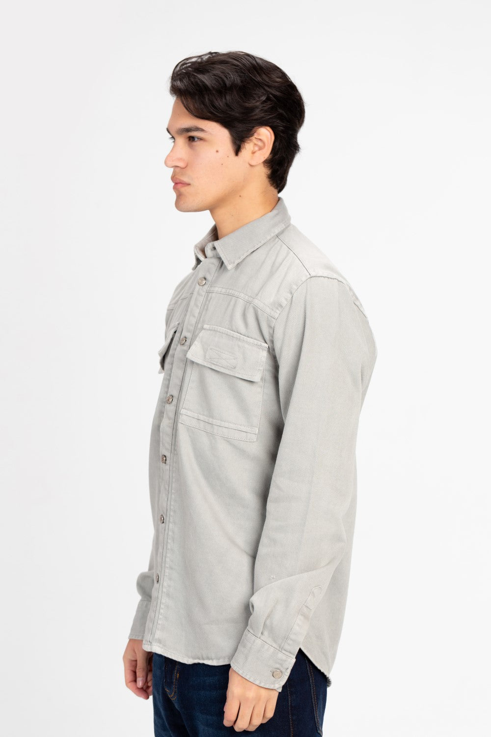 Men's Basic Gabardine Shirt With Front Buttons And Pockets