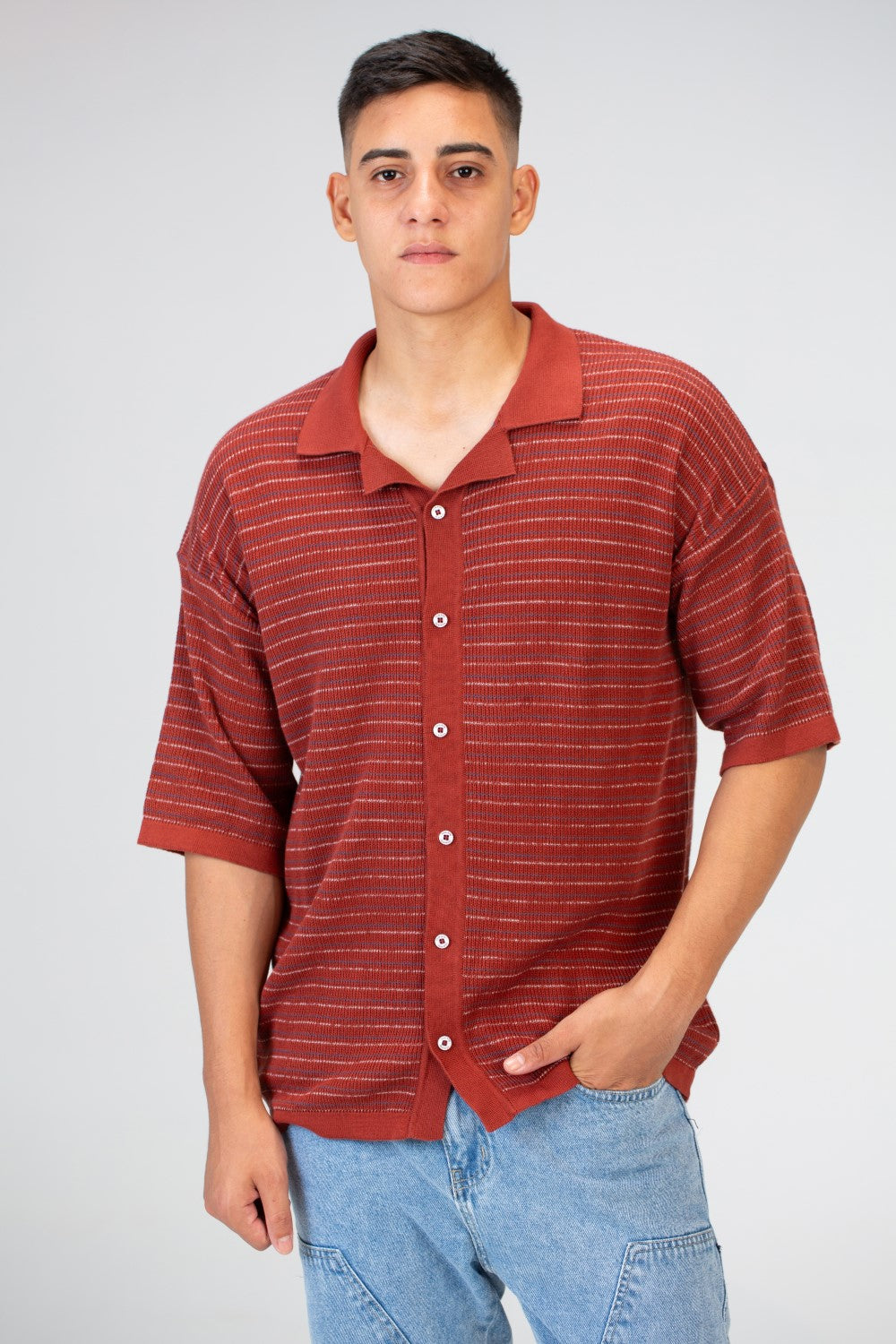 Mens Striped Half Sleeve Trico Shirt With Comfortable And Practical Material