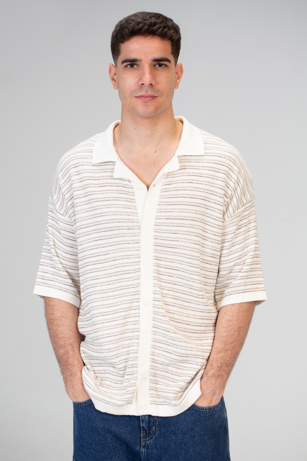 Mens Striped Half Sleeve Trico Shirt With Comfortable And Practical Material