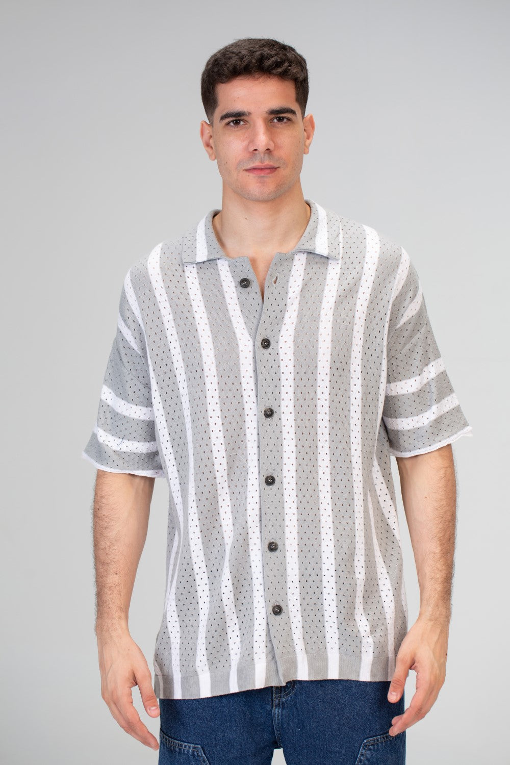 Mens Striped Half Sleeve Trico Shirt With Comfortable Practical Material And A Unique Summer Cut