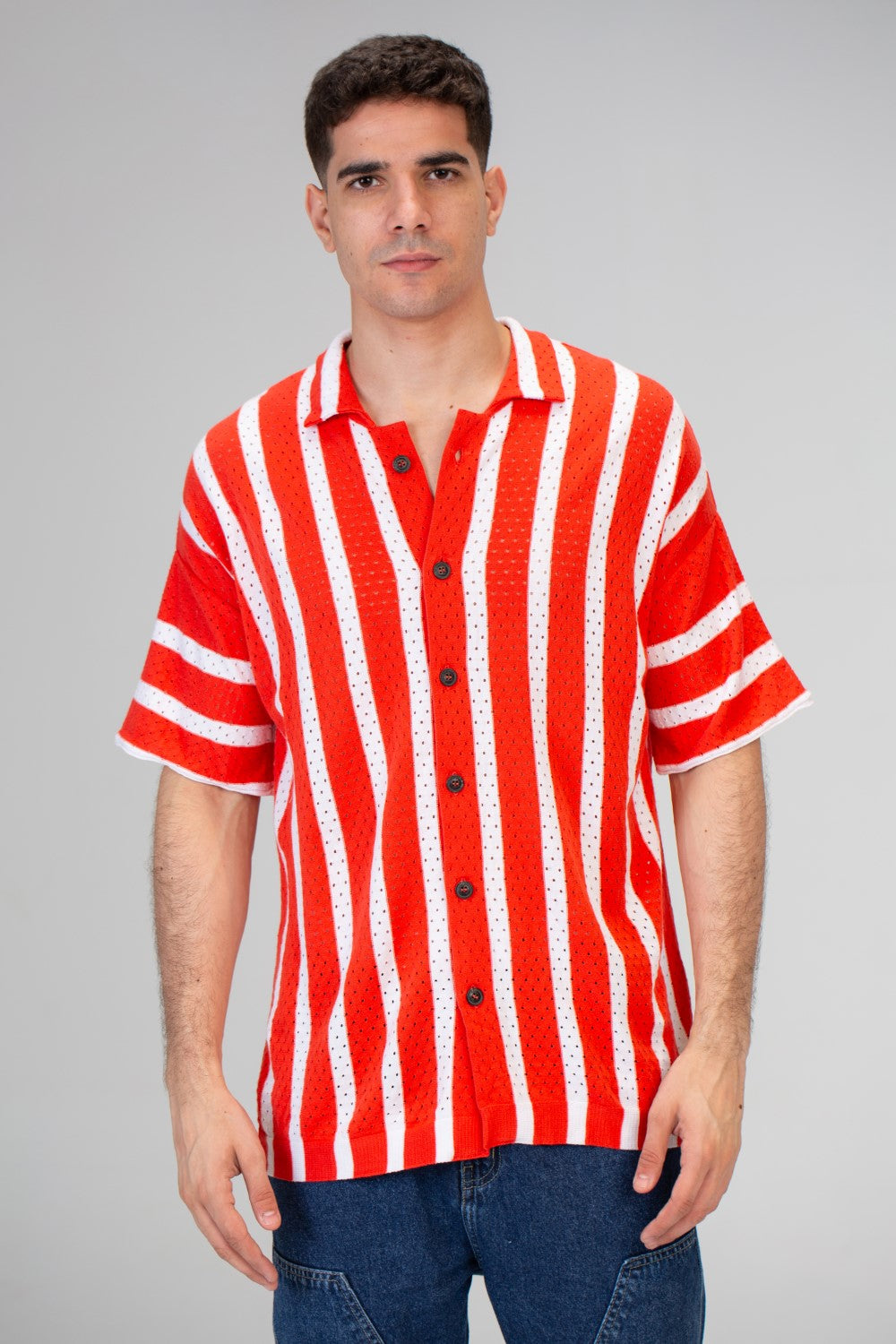 Mens Striped Half Sleeve Trico Shirt With Comfortable Practical Material And A Unique Summer Cut