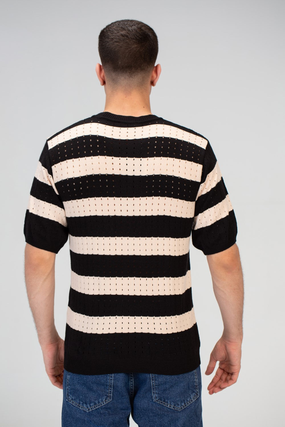 Mens Striped Slim Fit Half Sleeve Trico T-shirt With A Unique Summer Cut