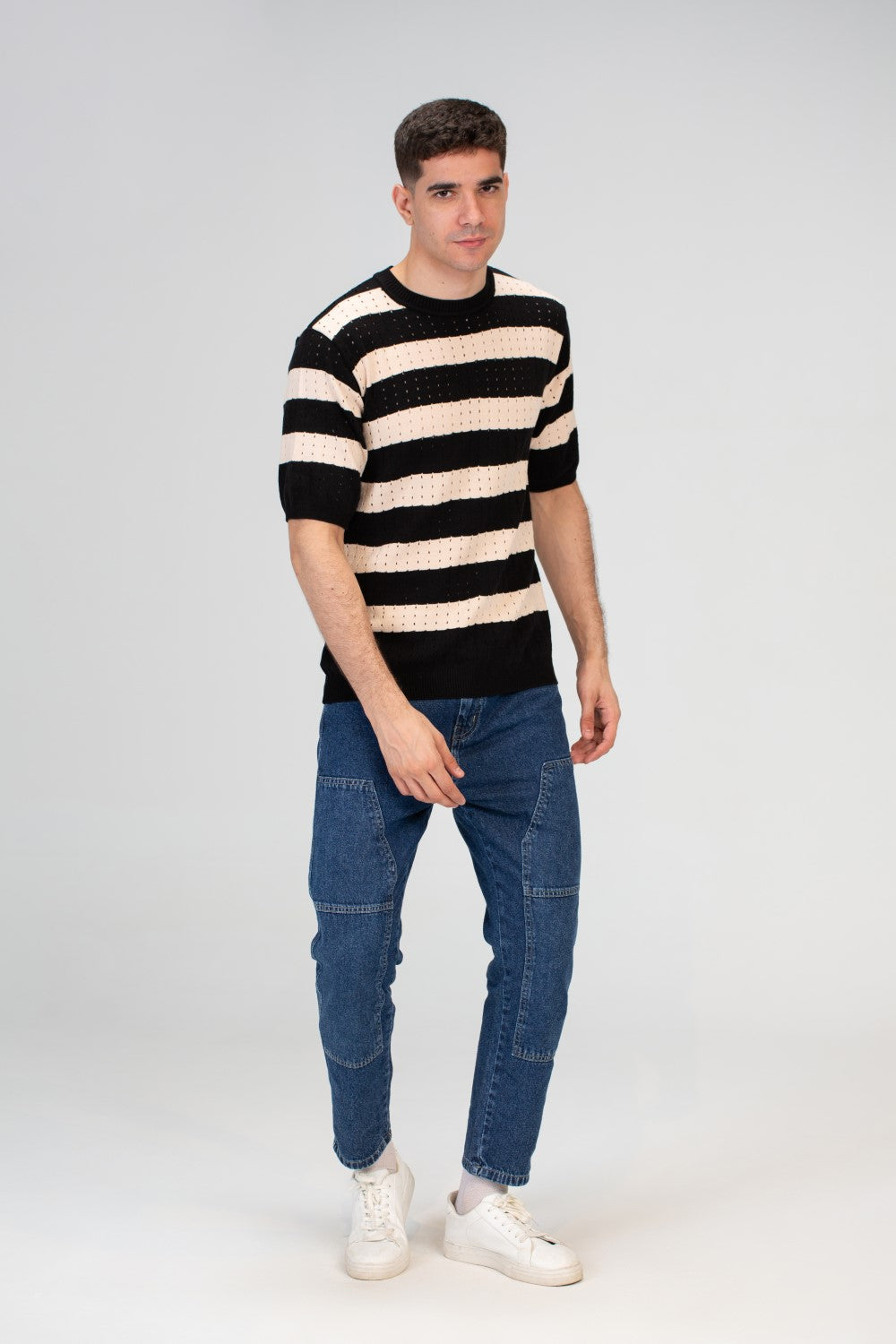 Mens Striped Slim Fit Half Sleeve Trico T-shirt With A Unique Summer Cut