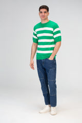 Mens Striped Slim Fit Half Sleeve Trico T-shirt With A Unique Summer Cut