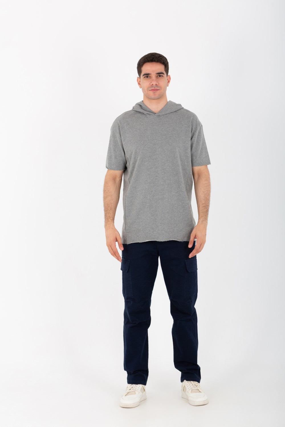 Mens Oversized Basic Plain T-shirt With Hood And Short Sleeves