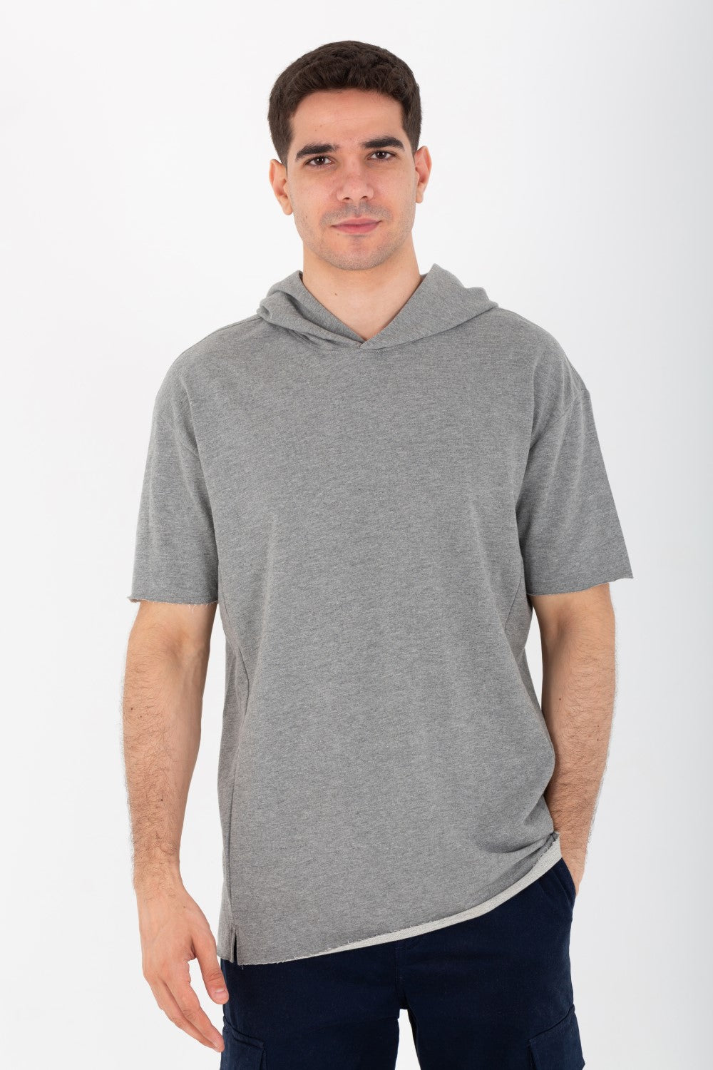 Mens Oversized Basic Plain T-shirt With Hood And Short Sleeves