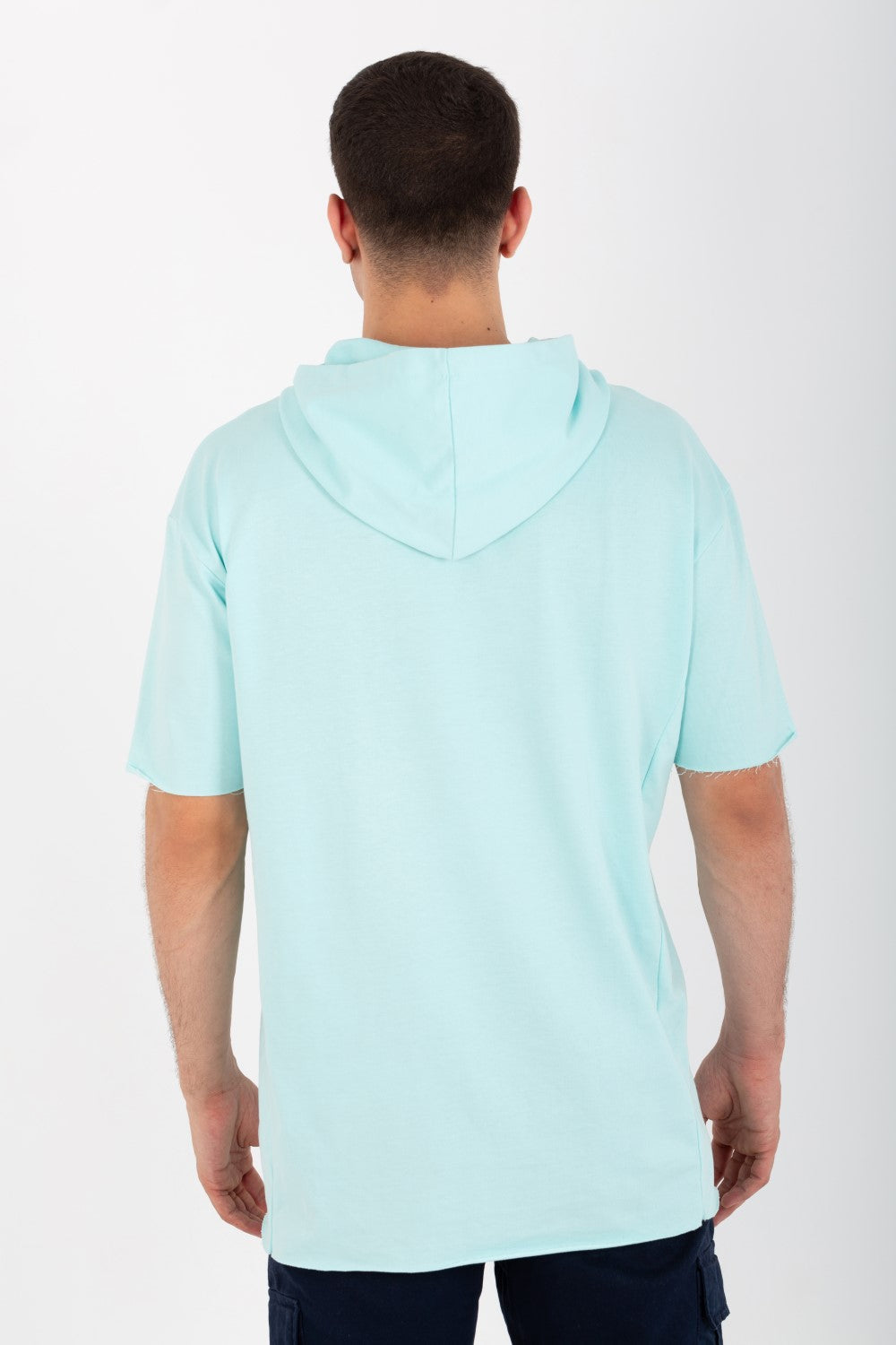 Mens Oversized Basic Plain T-shirt With Hood And Short Sleeves