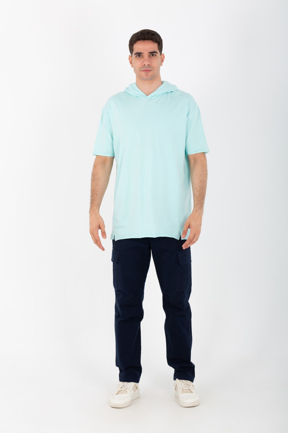 Mens Oversized Basic Plain T-shirt With Hood And Short Sleeves