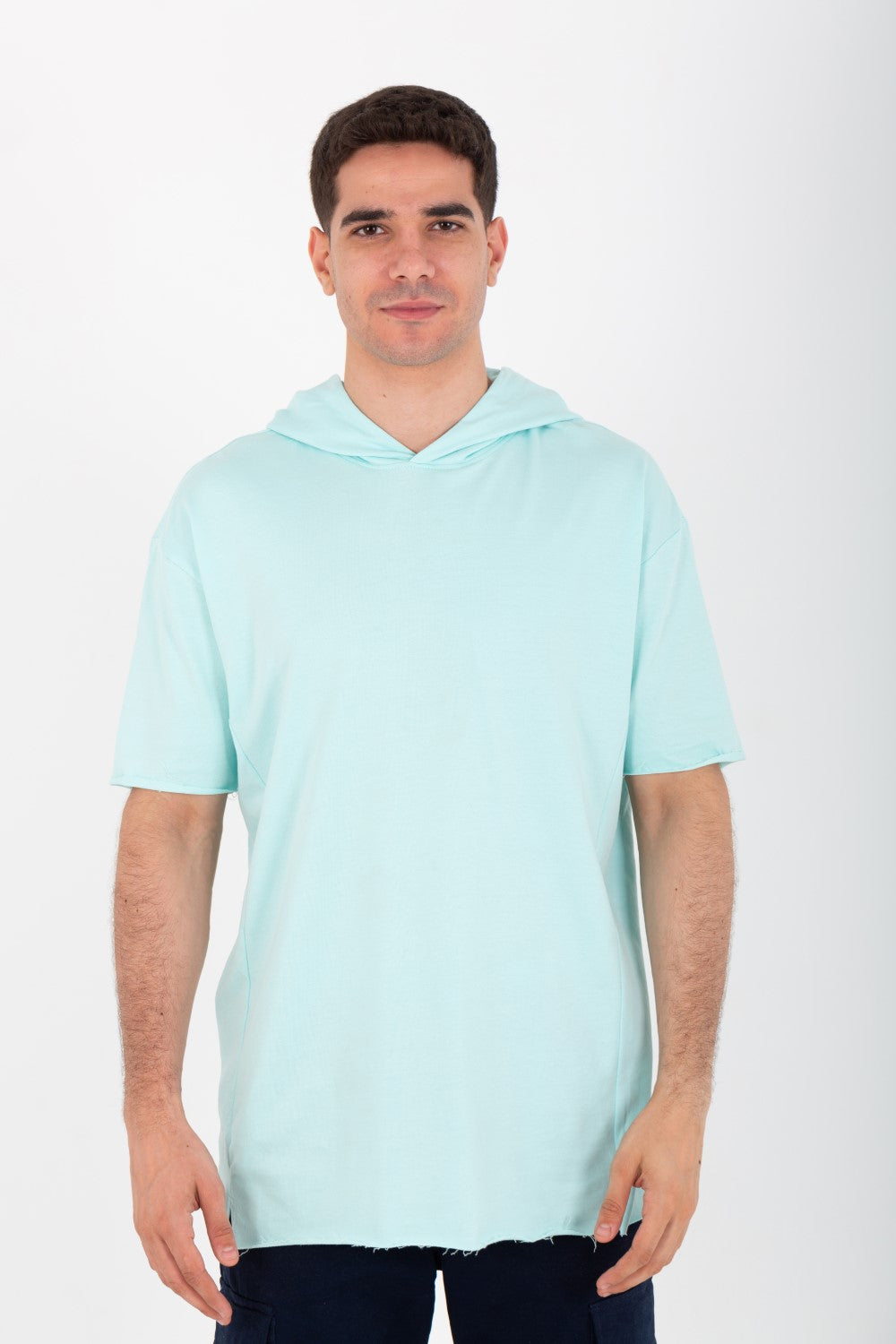 Mens Oversized Basic Plain T-shirt With Hood And Short Sleeves