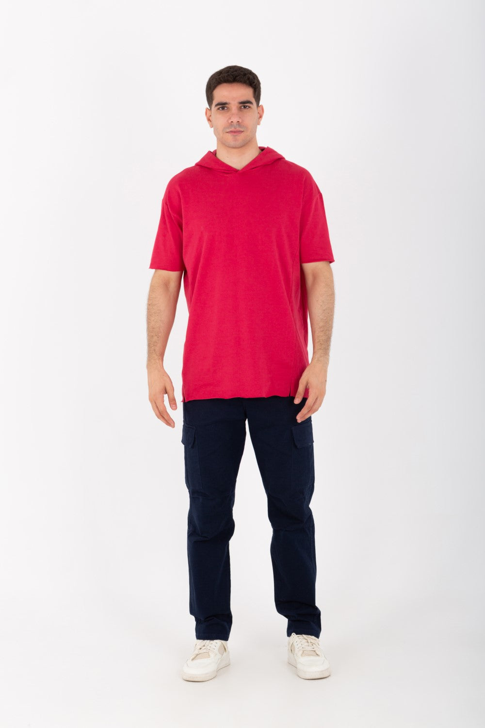 Mens Oversized Basic Plain T-shirt With Hood And Short Sleeves