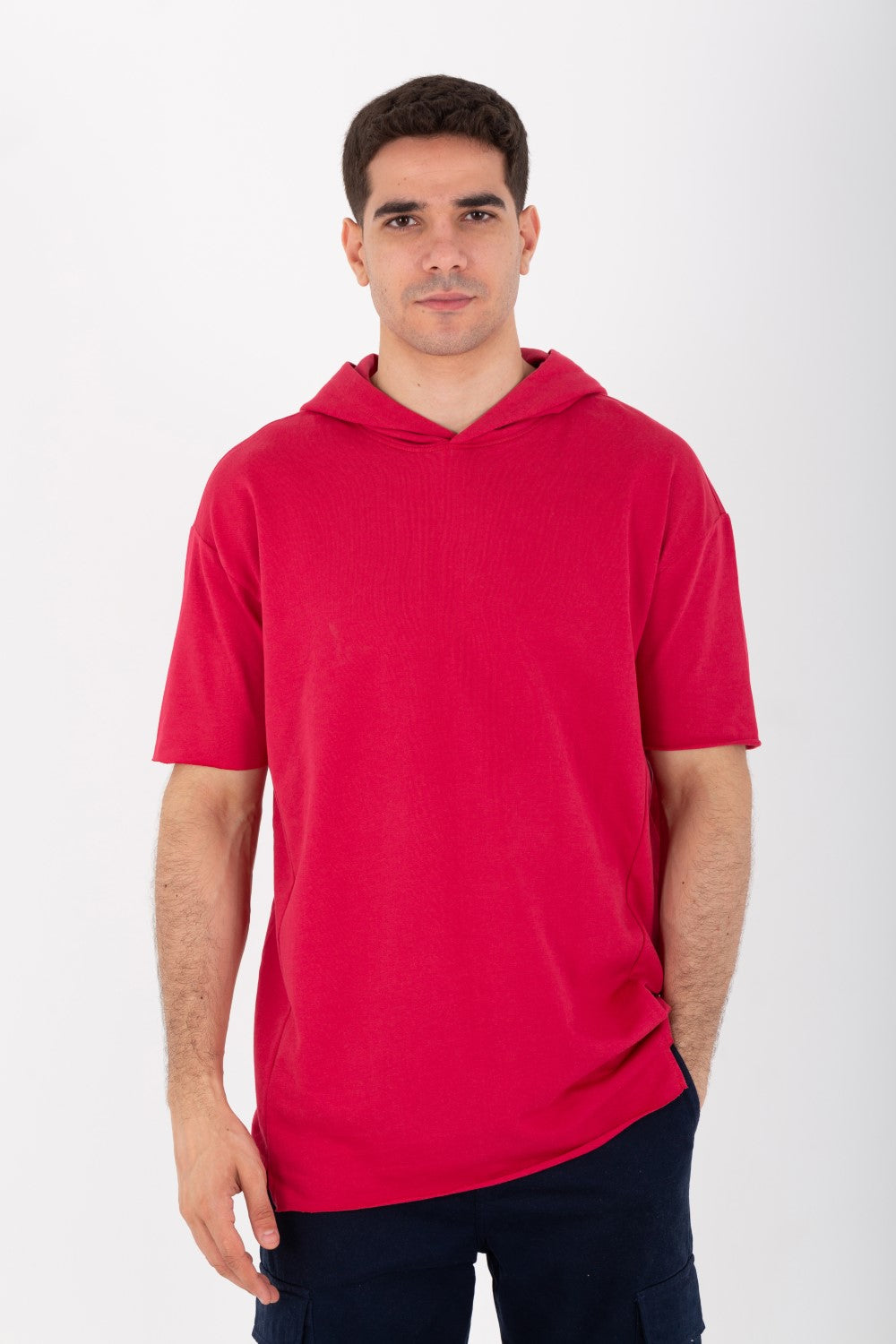 Mens Oversized Basic Plain T-shirt With Hood And Short Sleeves