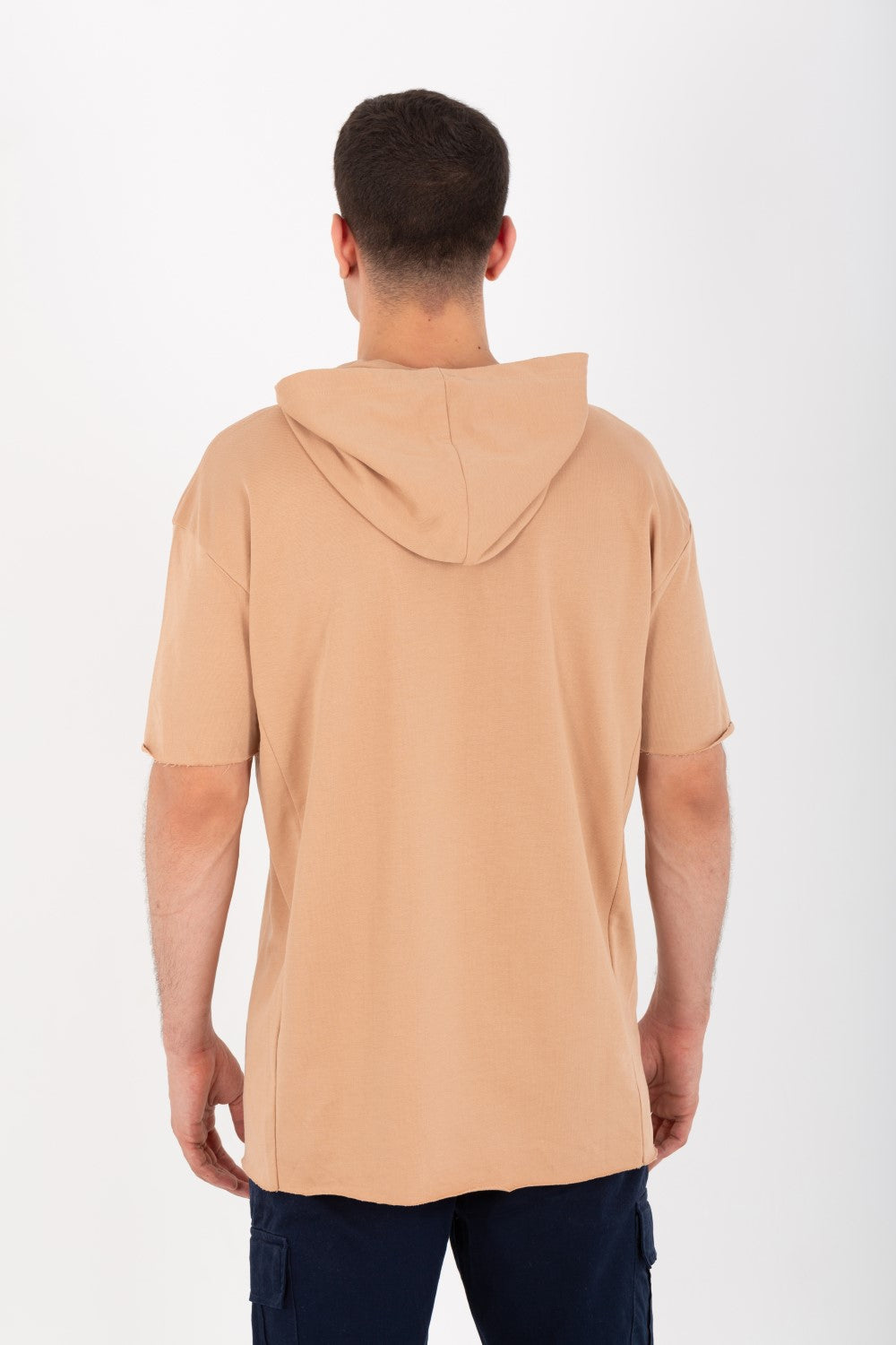 Mens Oversized Basic Plain T-shirt With Hood And Short Sleeves