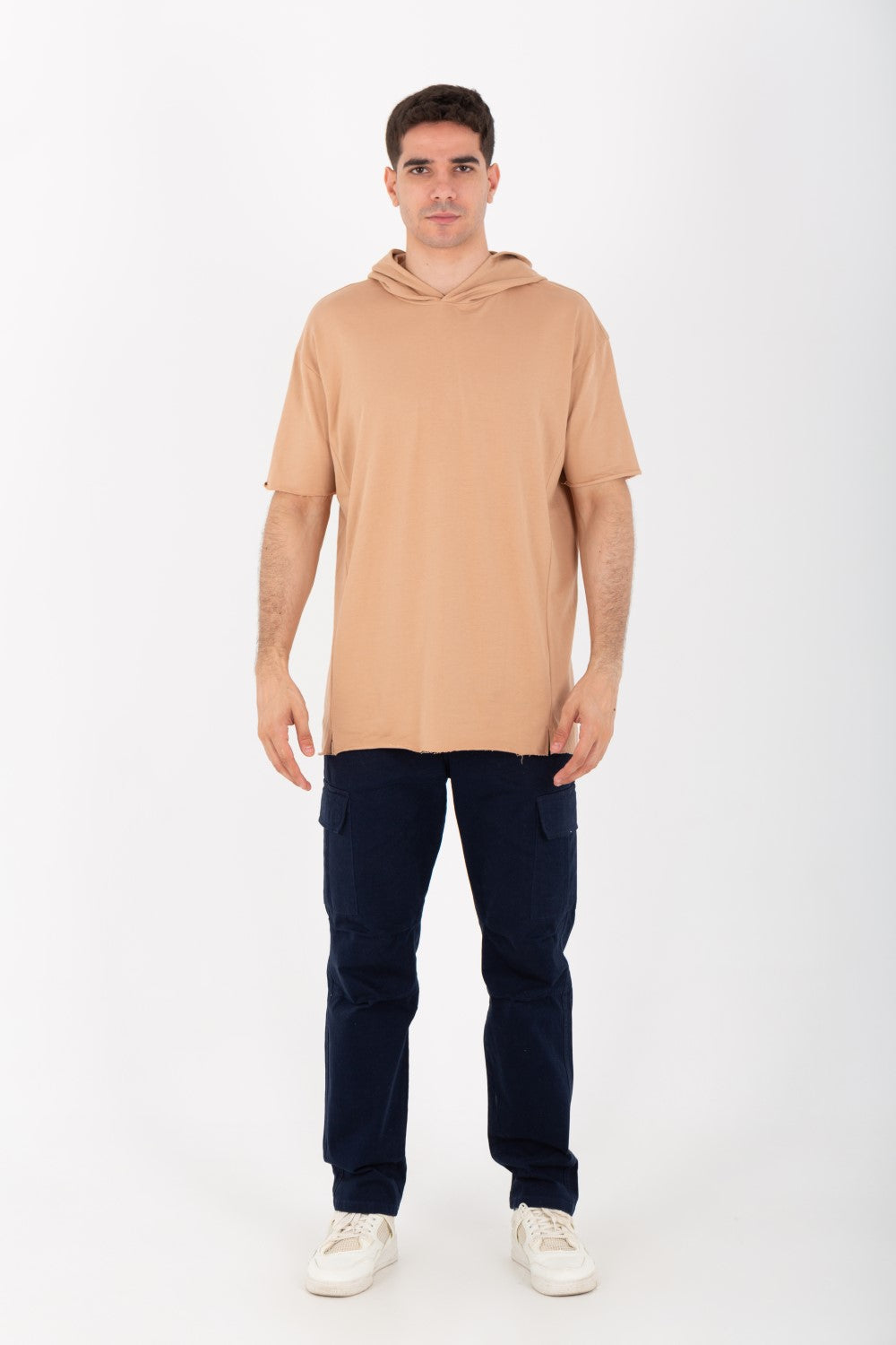 Mens Oversized Basic Plain T-shirt With Hood And Short Sleeves