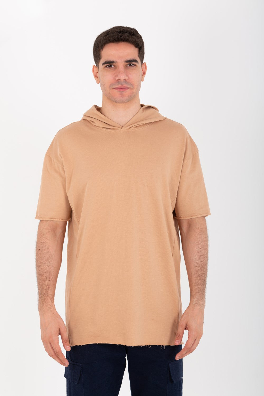 Mens Oversized Basic Plain T-shirt With Hood And Short Sleeves