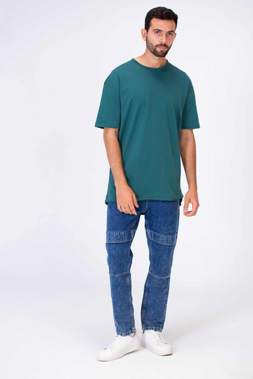 تي شيرت رجالي سادة كبير الحجم بأكمام قصيرة ورقبة دائرية