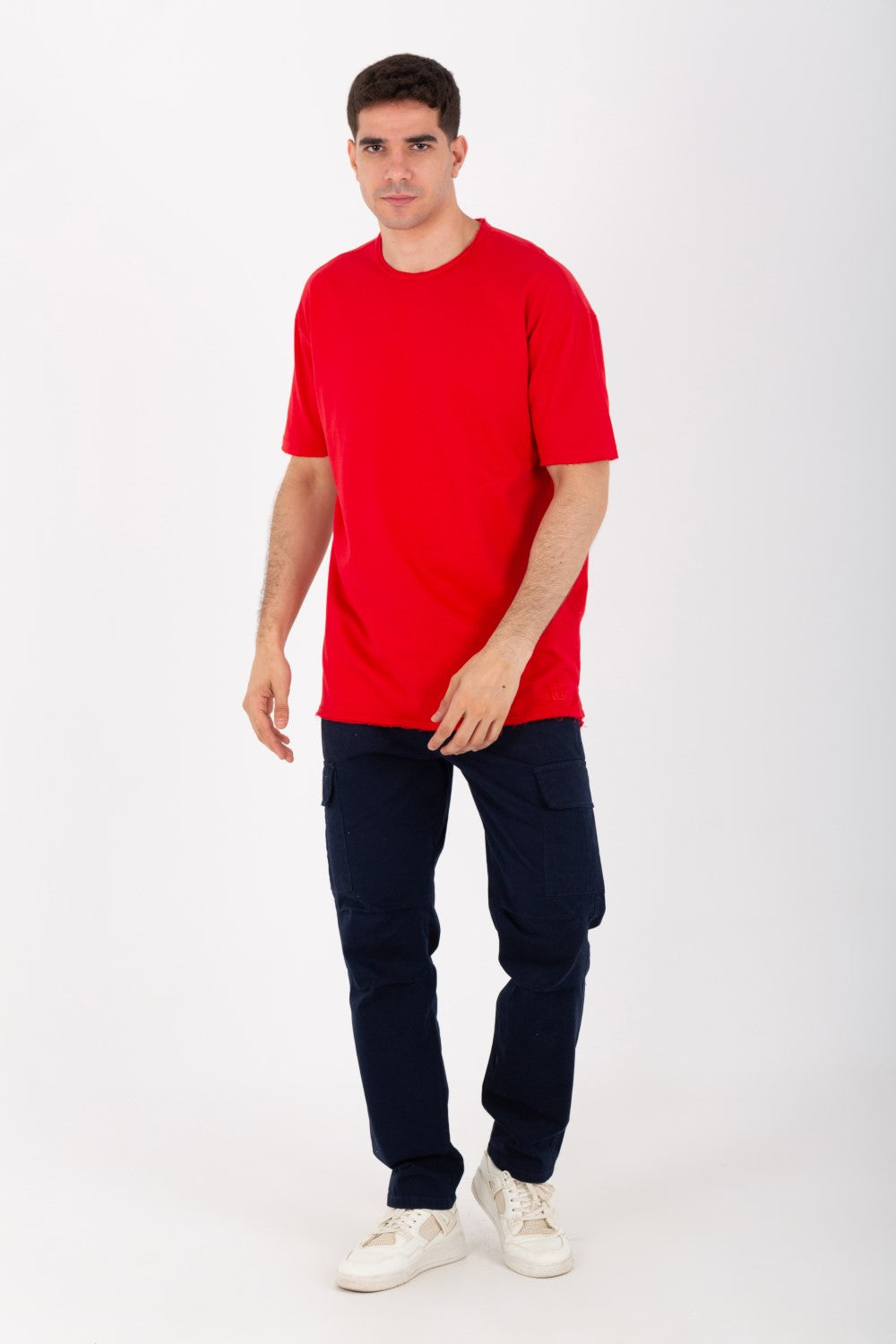 تي شيرت رجالي سادة كبير الحجم بأكمام قصيرة ورقبة دائرية