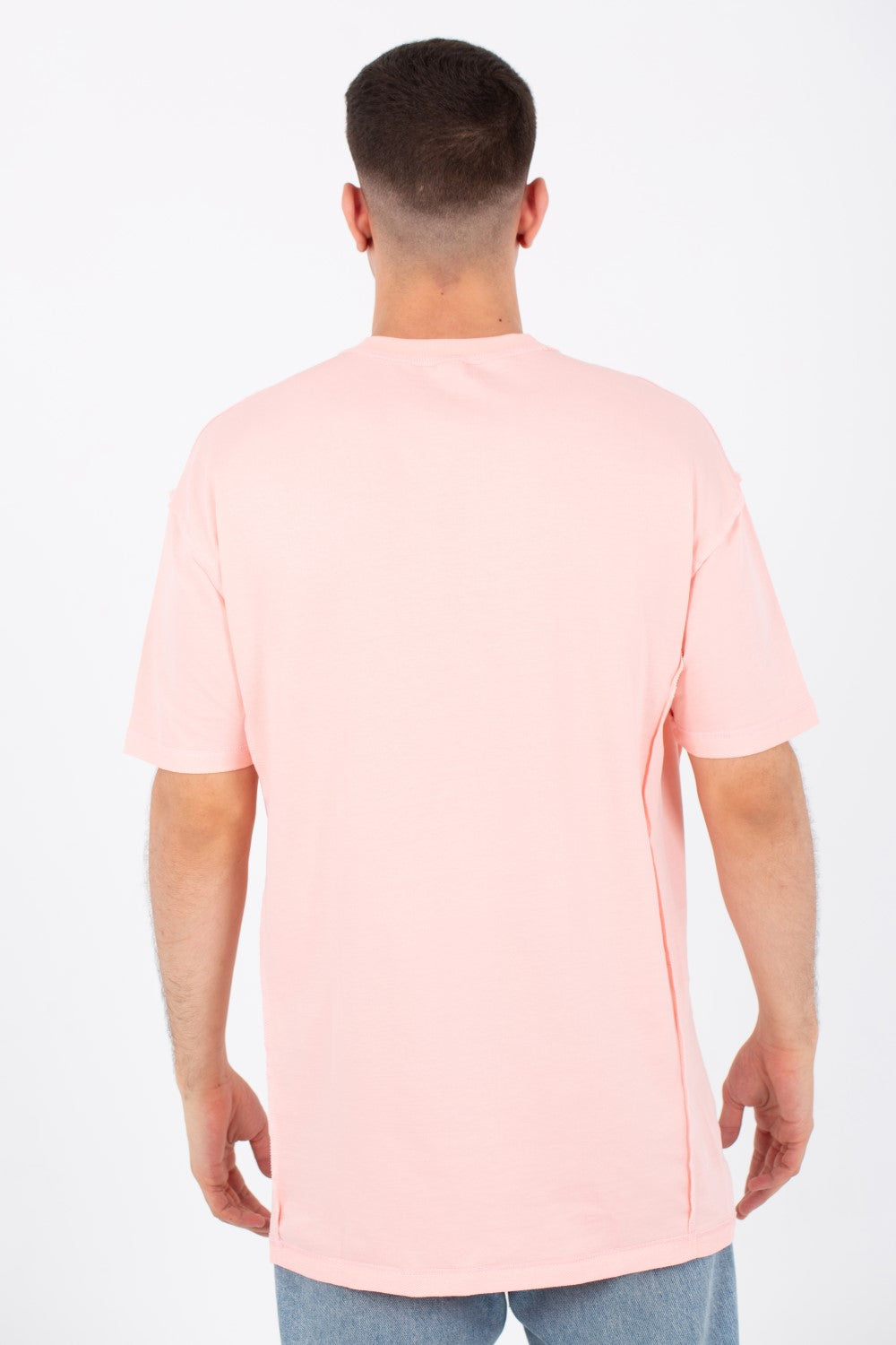Mens Oversize Basic Plain T-shirt With A Round Neck And A Tomato Patch On The Front