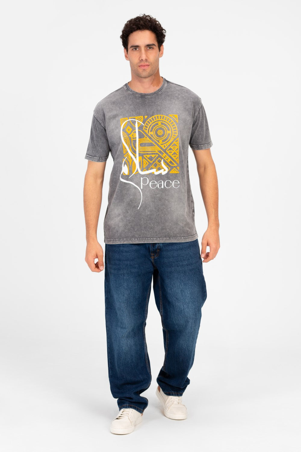 تي شيرت رجالي مطبوع بأكمام نصفية كبيرة الحجم