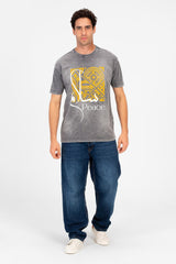 تي شيرت رجالي مطبوع بأكمام نصفية كبيرة الحجم