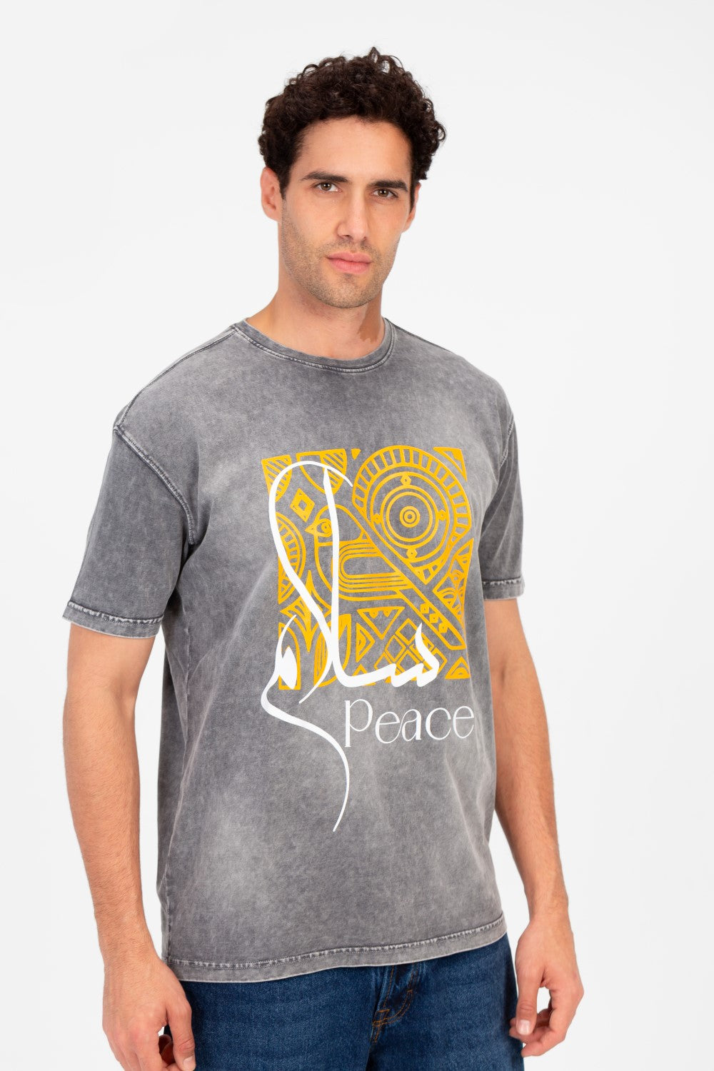 تي شيرت رجالي مطبوع بأكمام نصفية كبيرة الحجم