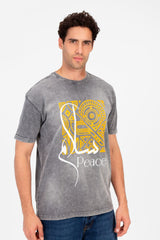 تي شيرت رجالي مطبوع بأكمام نصفية كبيرة الحجم