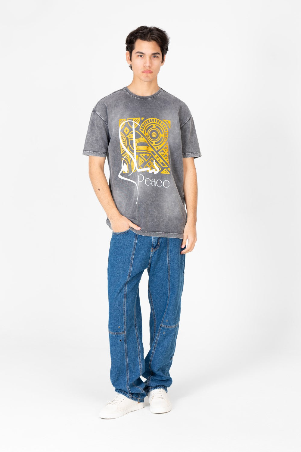 تي شيرت رجالي مطبوع بأكمام نصفية كبيرة الحجم